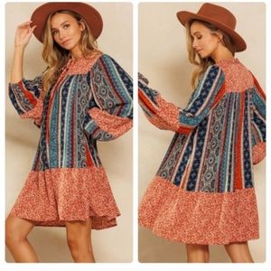 BOHO CONTRAST BORDER DRESS-NEW